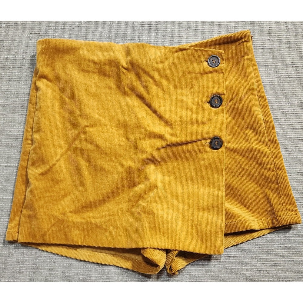 Love Tree Mustard Yellow Corduroy Skort Button Front Wrap Mini Medium